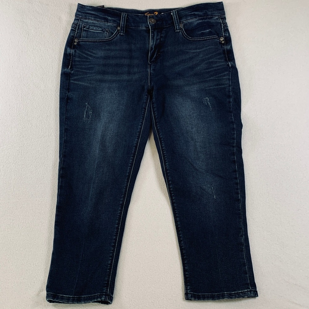Seven7 Girlfriend Crop Jeans Women's Stretch‎ Distressed Dark Wash Denim Size 8